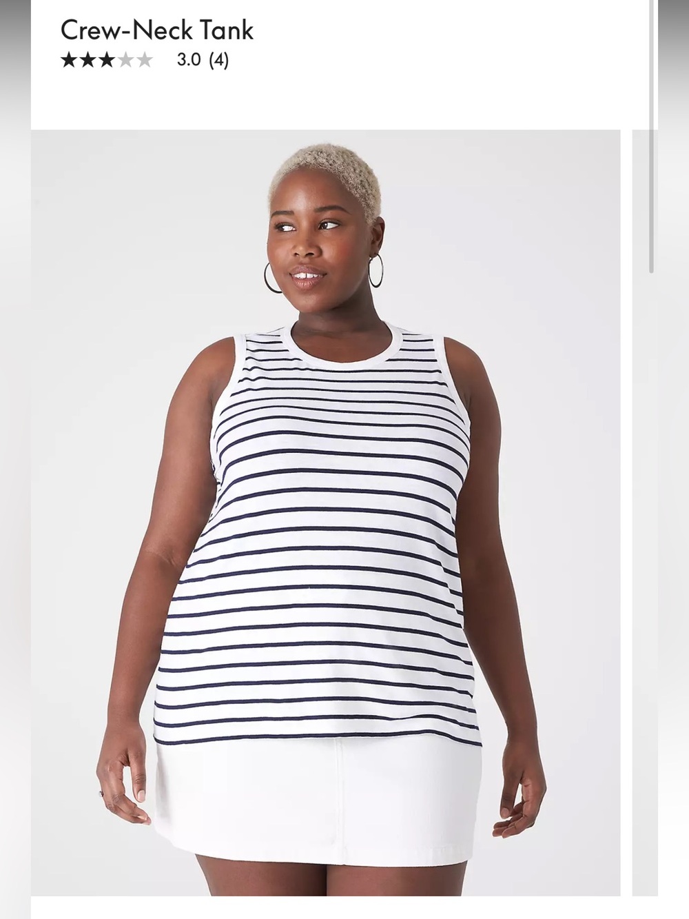 Lane Bryant Navy and White Striped Crew Neck Tank Top